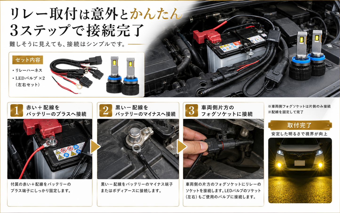 ロイヤルガードオメガLED H8 H11 H16 イエロー フォグ 21500LM