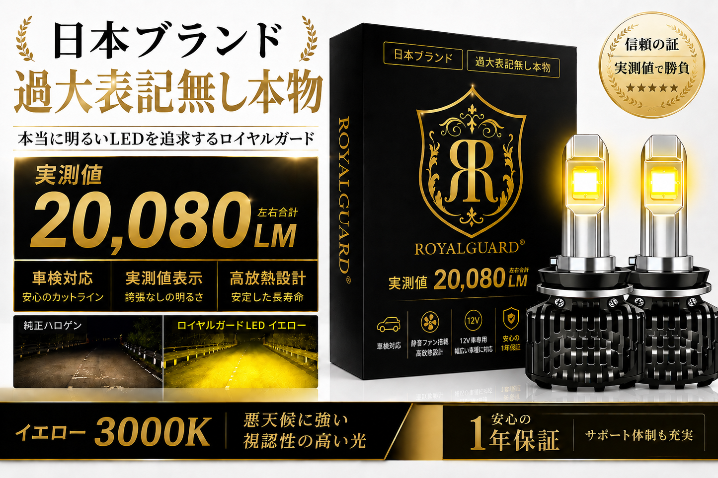 公式最安値】 2026年 ロイヤルガードオメガ LEDフォグ アンバー H8 H11