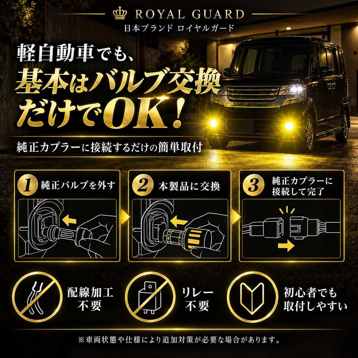 2026年9月新製品　ロイヤルガード オメガ LEDフォグ H8 H11 H16 イエロー 19630LM リレーレス ポン付け